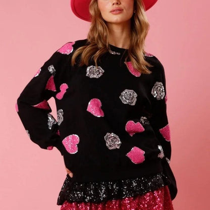 so many hearts sequin crew sweater