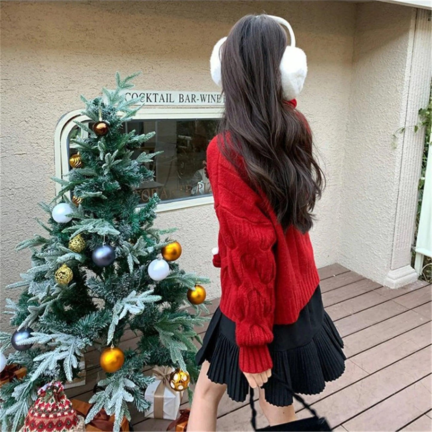 festive knit crew sweater - basil boutique