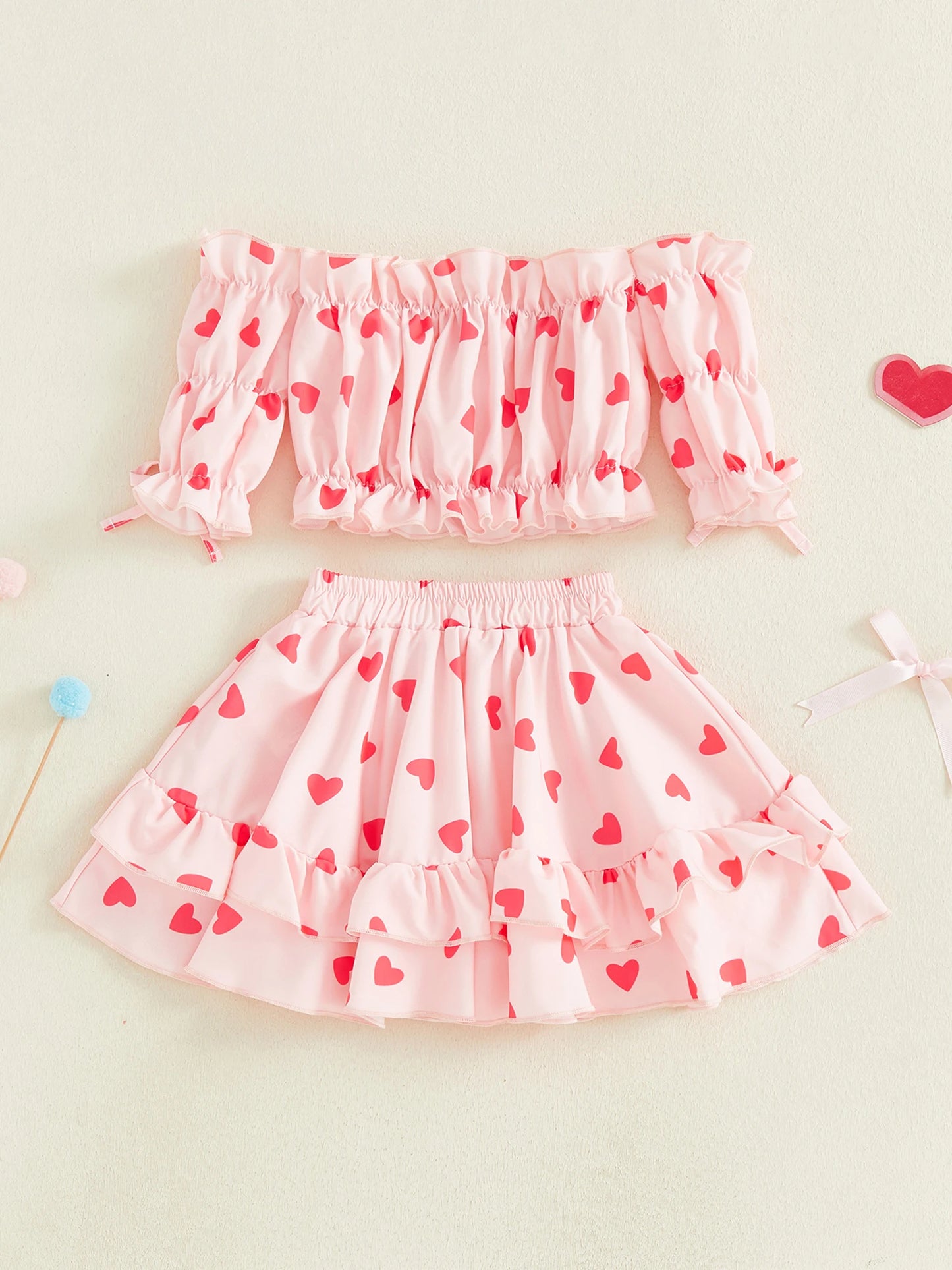 heart ruffle sleeve kids outfit