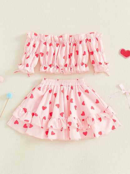 heart ruffle sleeve kids outfit