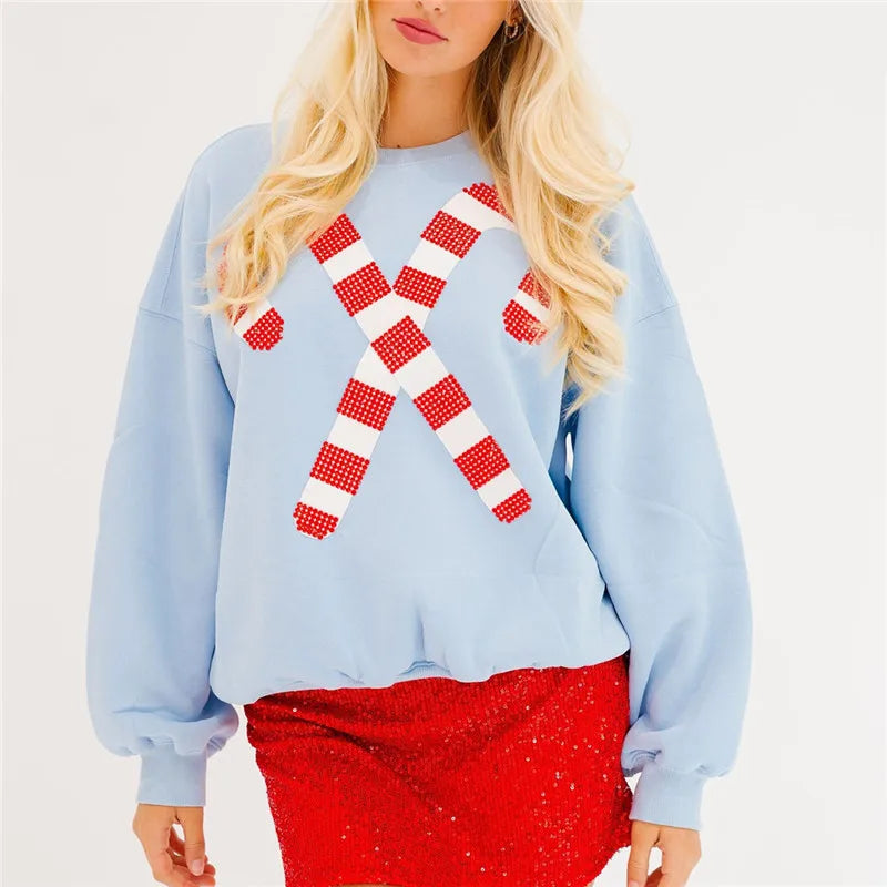 candy cane crossing crew sweater
