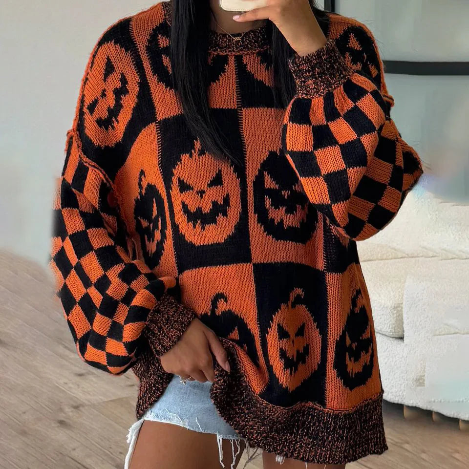 halloween checkered crew sweaters