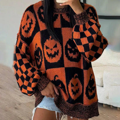 halloween checkered crew sweaters