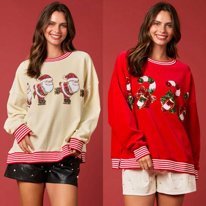 winter wonderland sequin crew sweaters - basil boutique