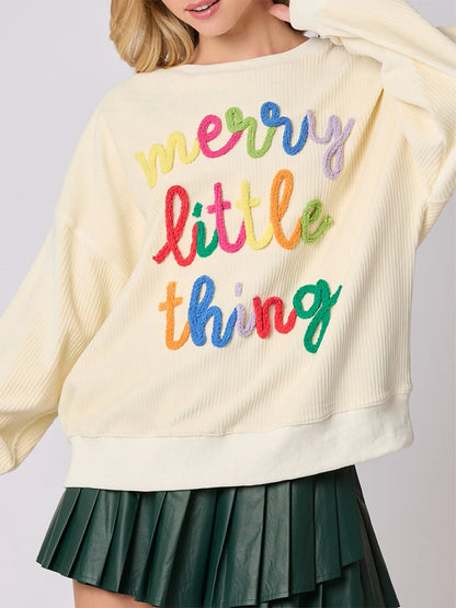 merry little things embroidered crew sweater - basil boutique