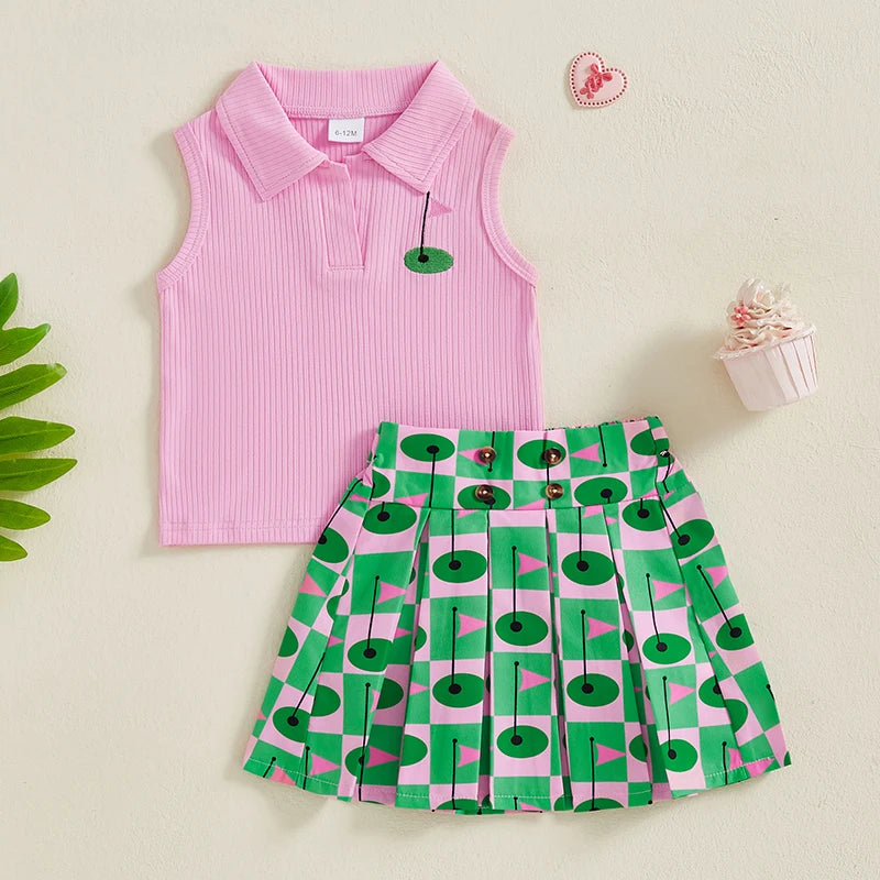 golf polo tank top + pleated skirt kids outfits