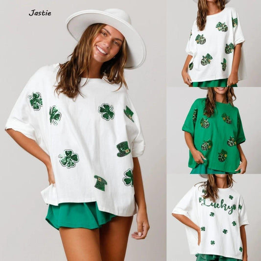 st. patty's day sequin t-shirts - basil boutique