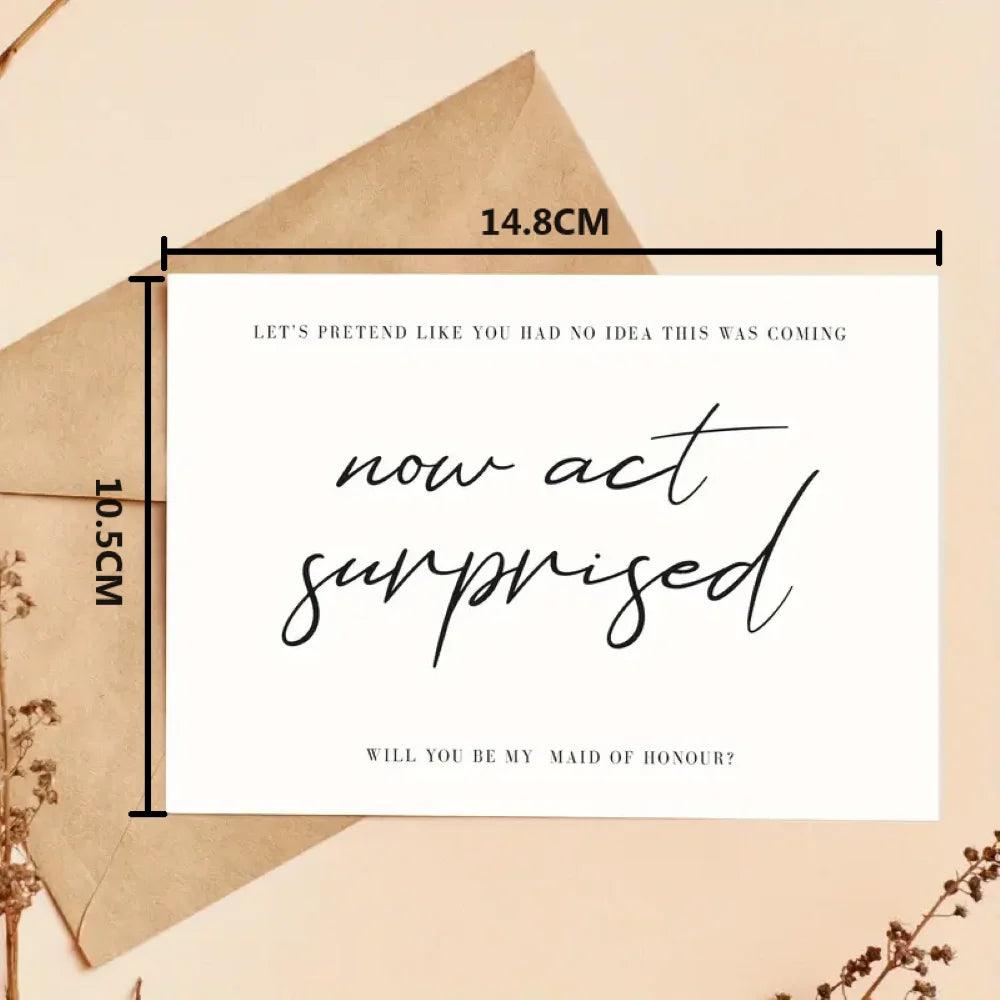 now act surprised bridal party proposal cards