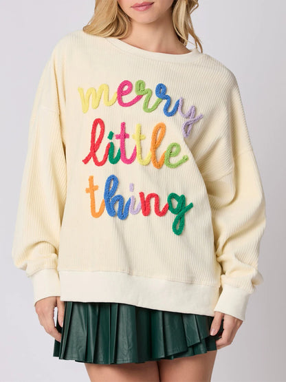 merry little things embroidered crew sweater - basil boutique