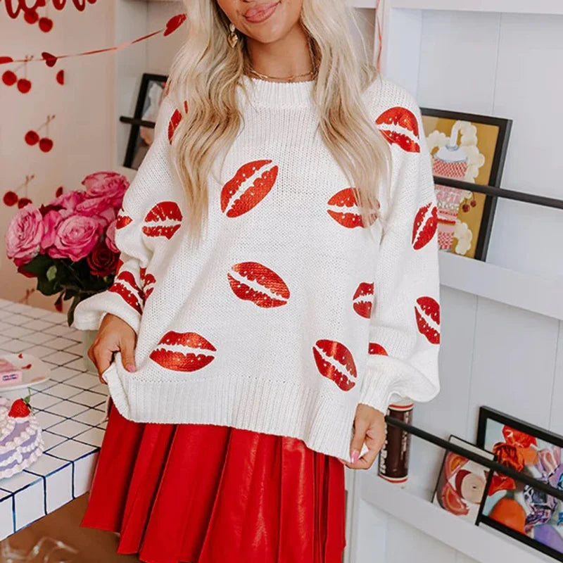 kiss me all over sequin crew sweater