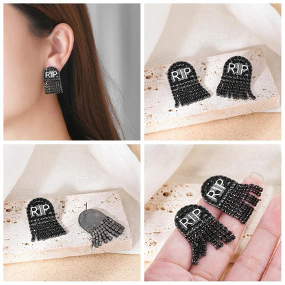 rip tombstone beaded earrings - basil boutique