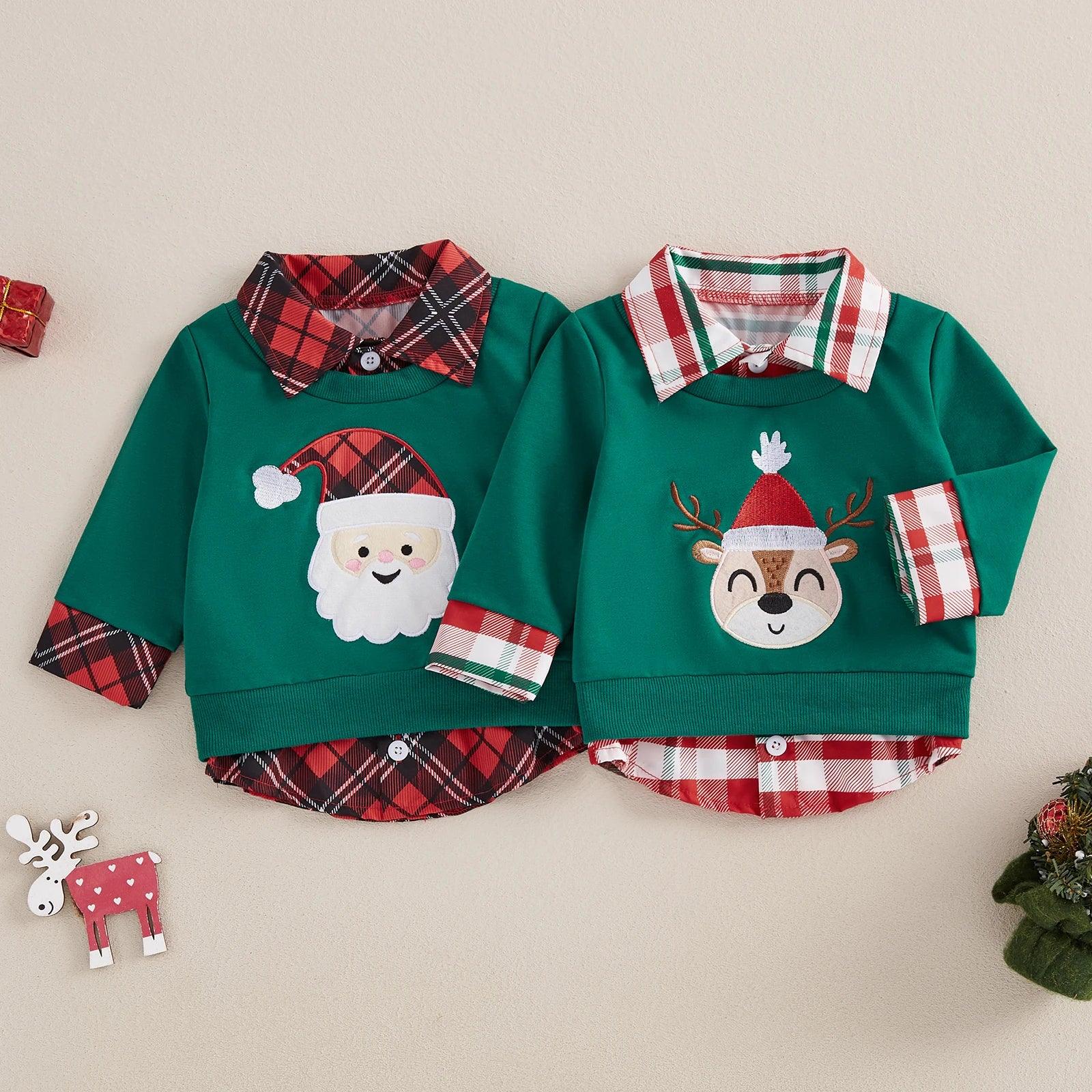 santa claus plaid kids sweatshirt - basil boutique