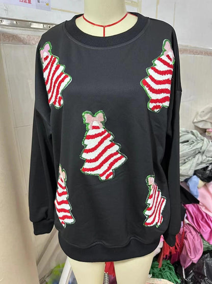 christmas tree sequin crew sweater - basil boutique