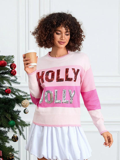 holly jolly sequin striped crew sweater