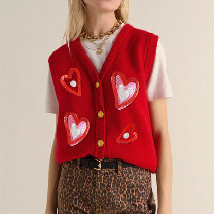 valentine's day sequin cardigan vest