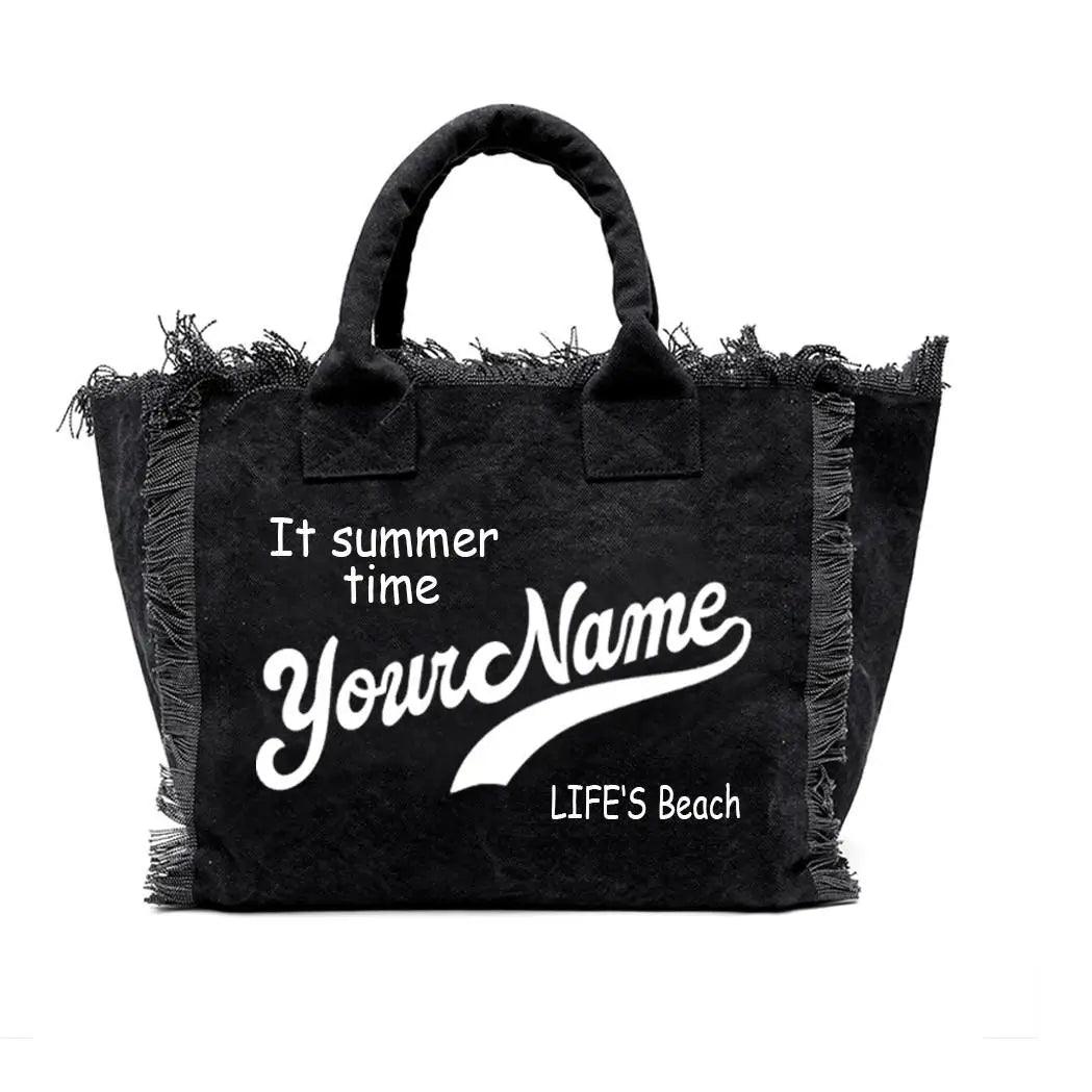 personalized tassel beach tote bag - basil boutique