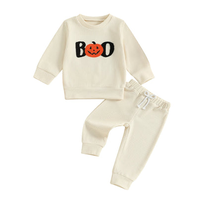 spooky waffle knit kids outfit