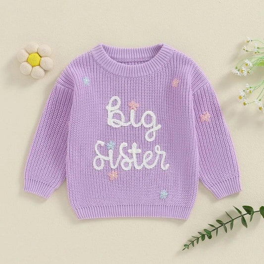 big sister floral kids crew sweater - basil boutique