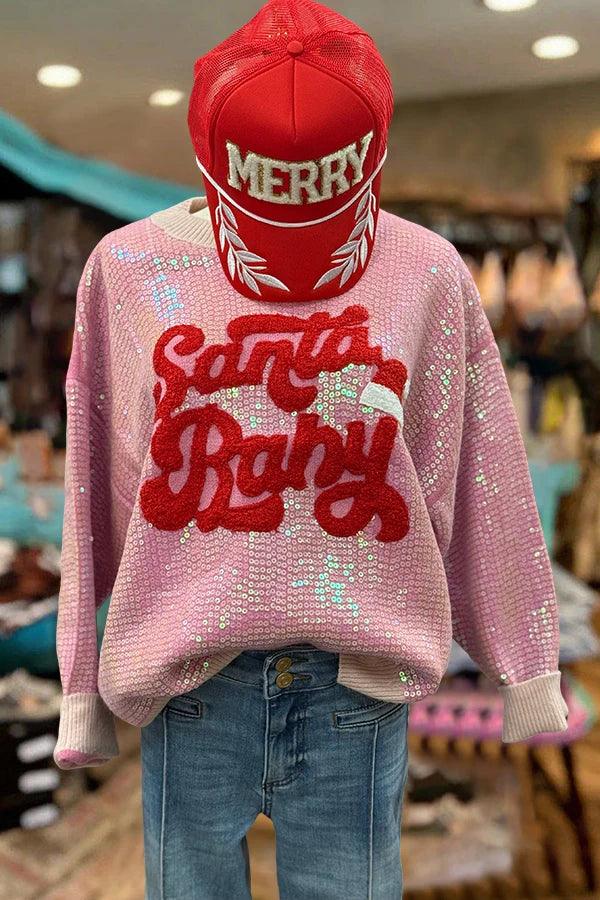 santa baby sequin crew sweater - basil boutique