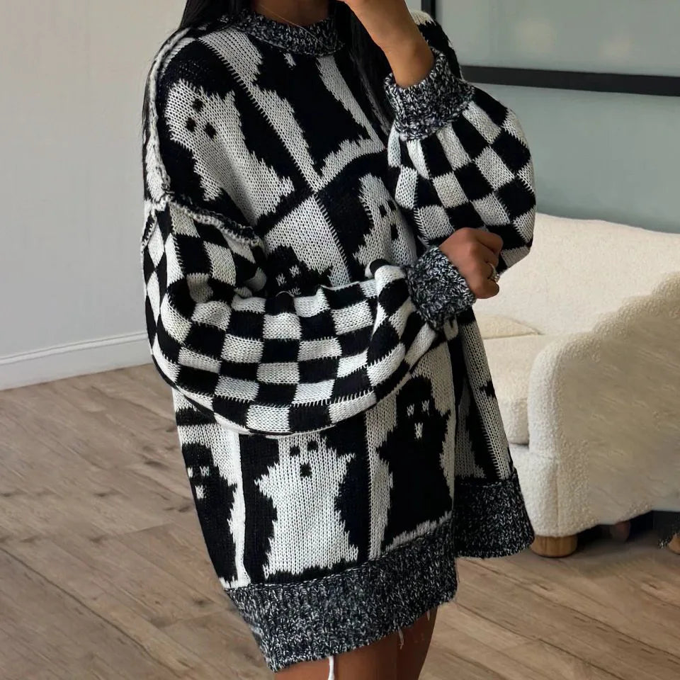 halloween checkered crew sweaters