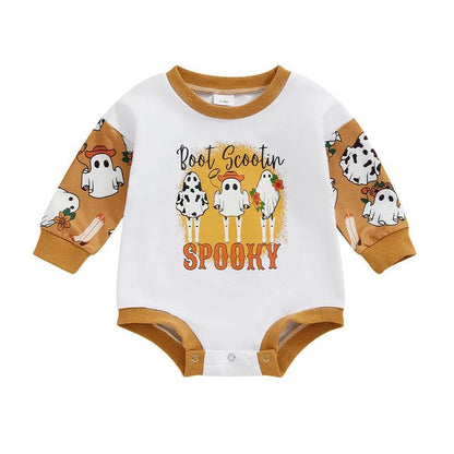 boot scootin spooky onesie - basil boutique