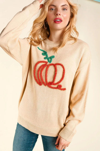 pumpkin tinsel crew sweater - basil boutique