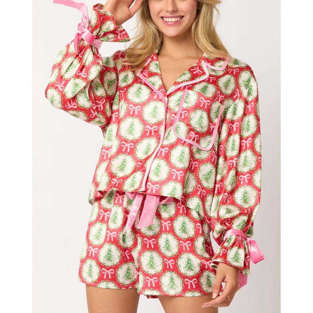 happy holidays pajama sets - basil boutique