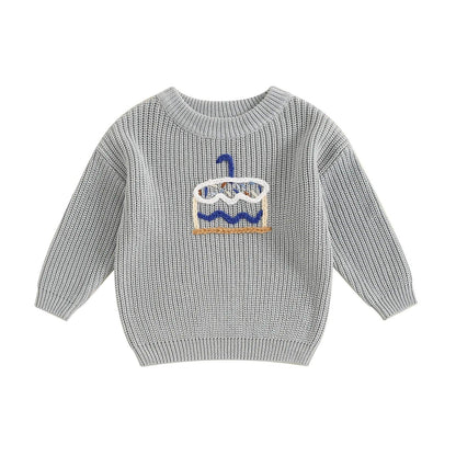 one birthday cake knit kids crew sweater