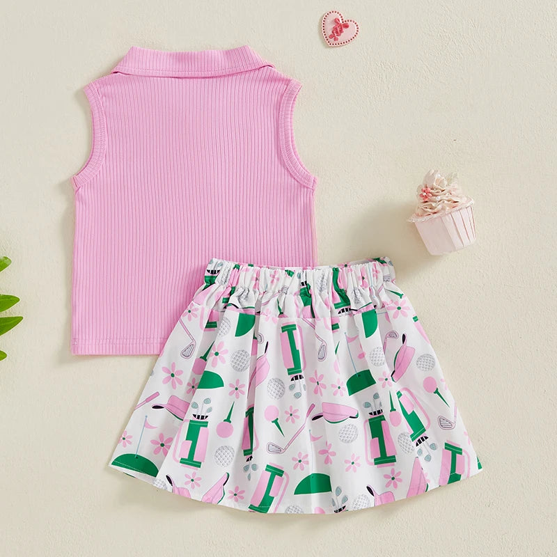 golf polo tank top + pleated skirt kids outfits