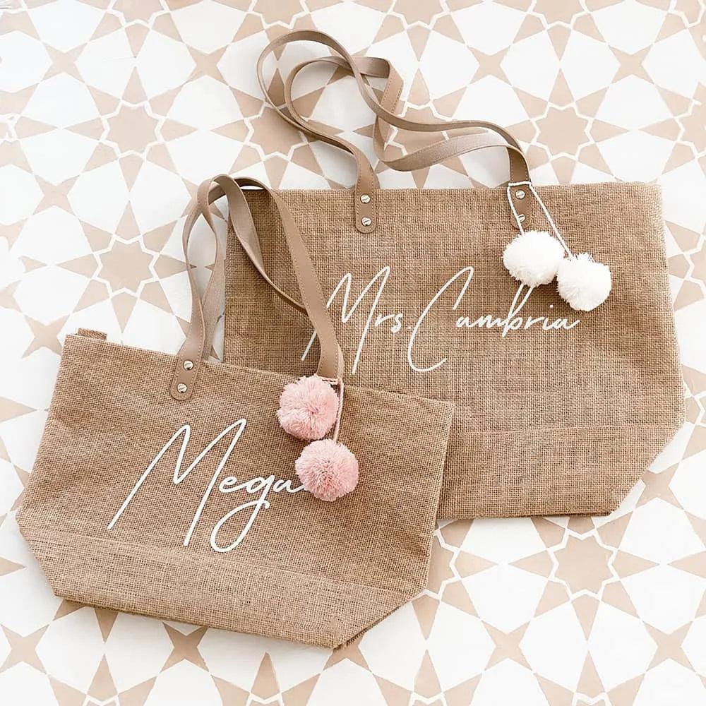 personalized burlap tote bag - basil boutique