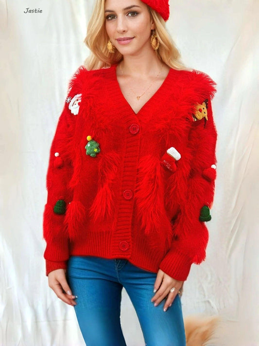 festive + fuzzy v-neck sweater - basil boutique