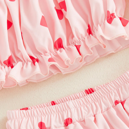 heart ruffle sleeve kids outfit
