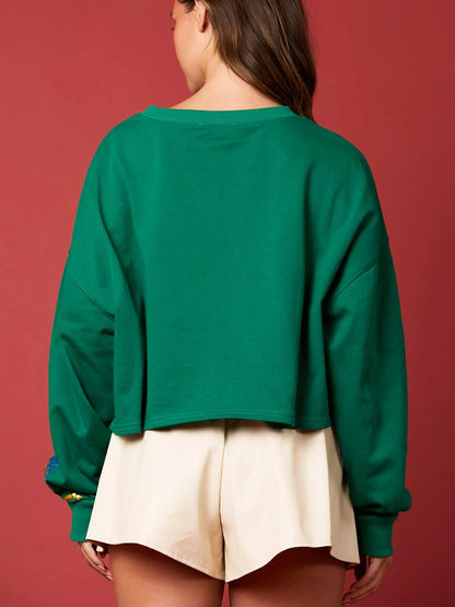 holiday lights sequin cropped crew sweater