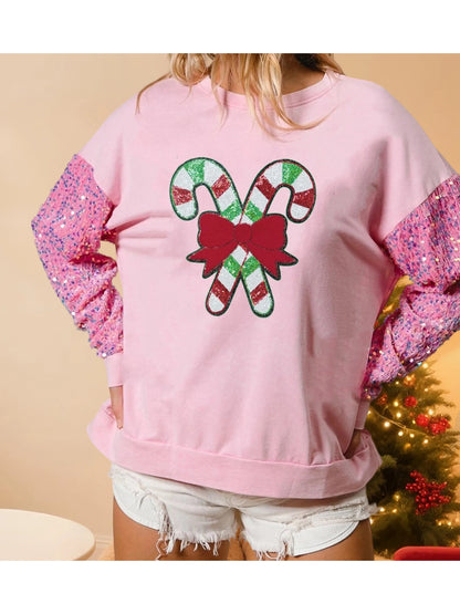 candy cane lane sequin crew sweater