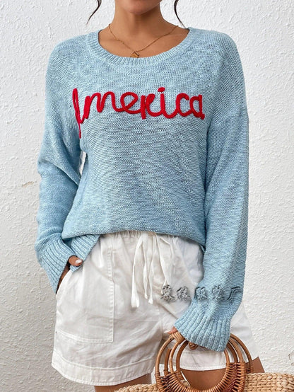 america knit crew sweater - basil boutique