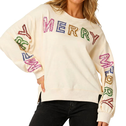 merry times sequin crew sweater