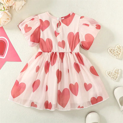 heart puff sleeve kids dress