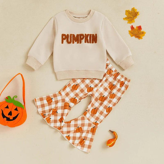 pumpkin plaid kids outfit - basil boutique