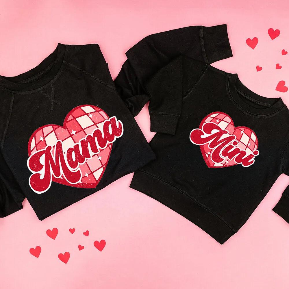 mama + mini disco valentine matching crew sweatshirts