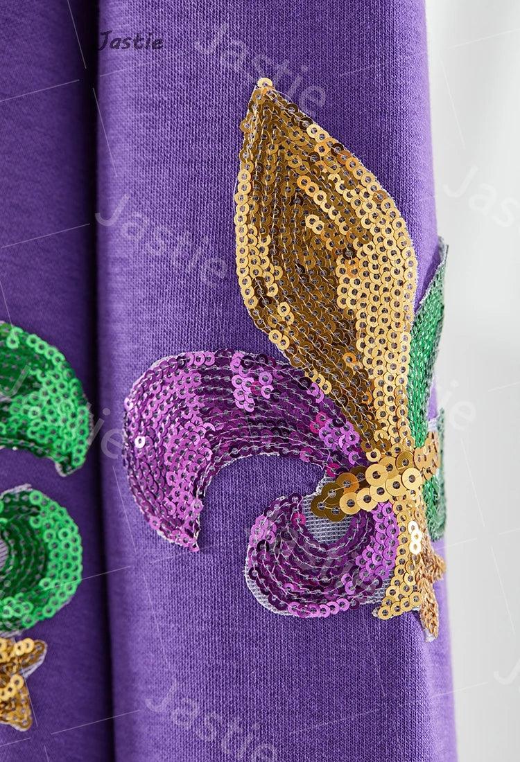 mardi gras sequin crew sweater - basil boutique