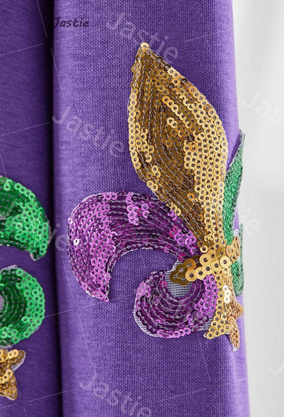 mardi gras sequin crew sweater - basil boutique