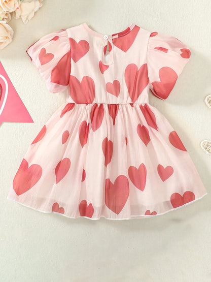 heart puff sleeve kids dress