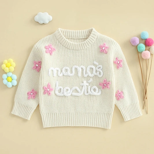 mama's bestie floral knit kids crew sweater