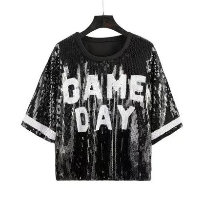 game day sequin crop top