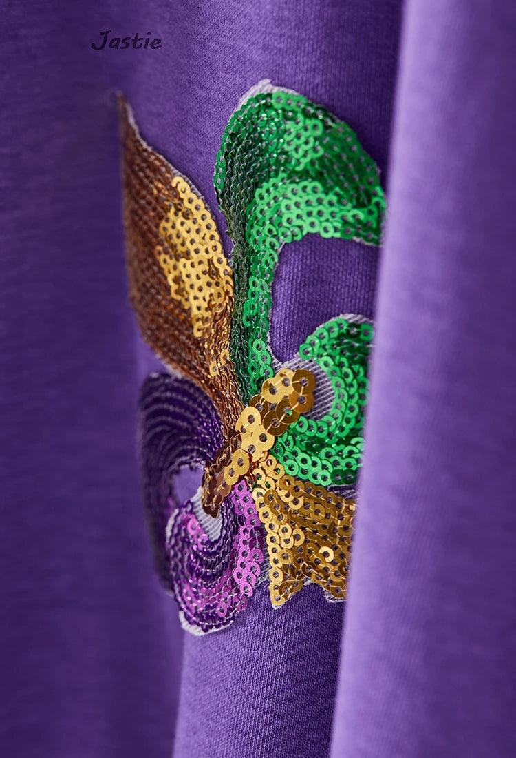 mardi gras sequin crew sweater - basil boutique