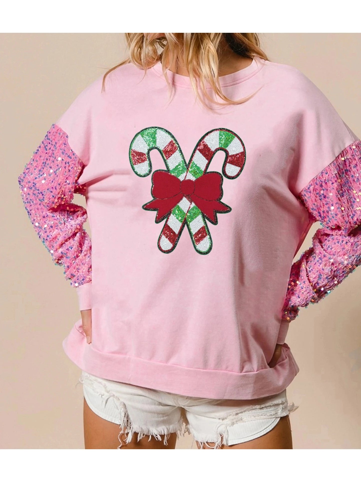 candy cane lane sequin crew sweater