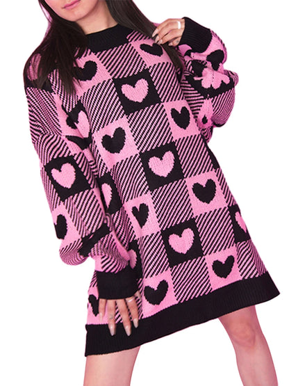 checkered heart crew sweater