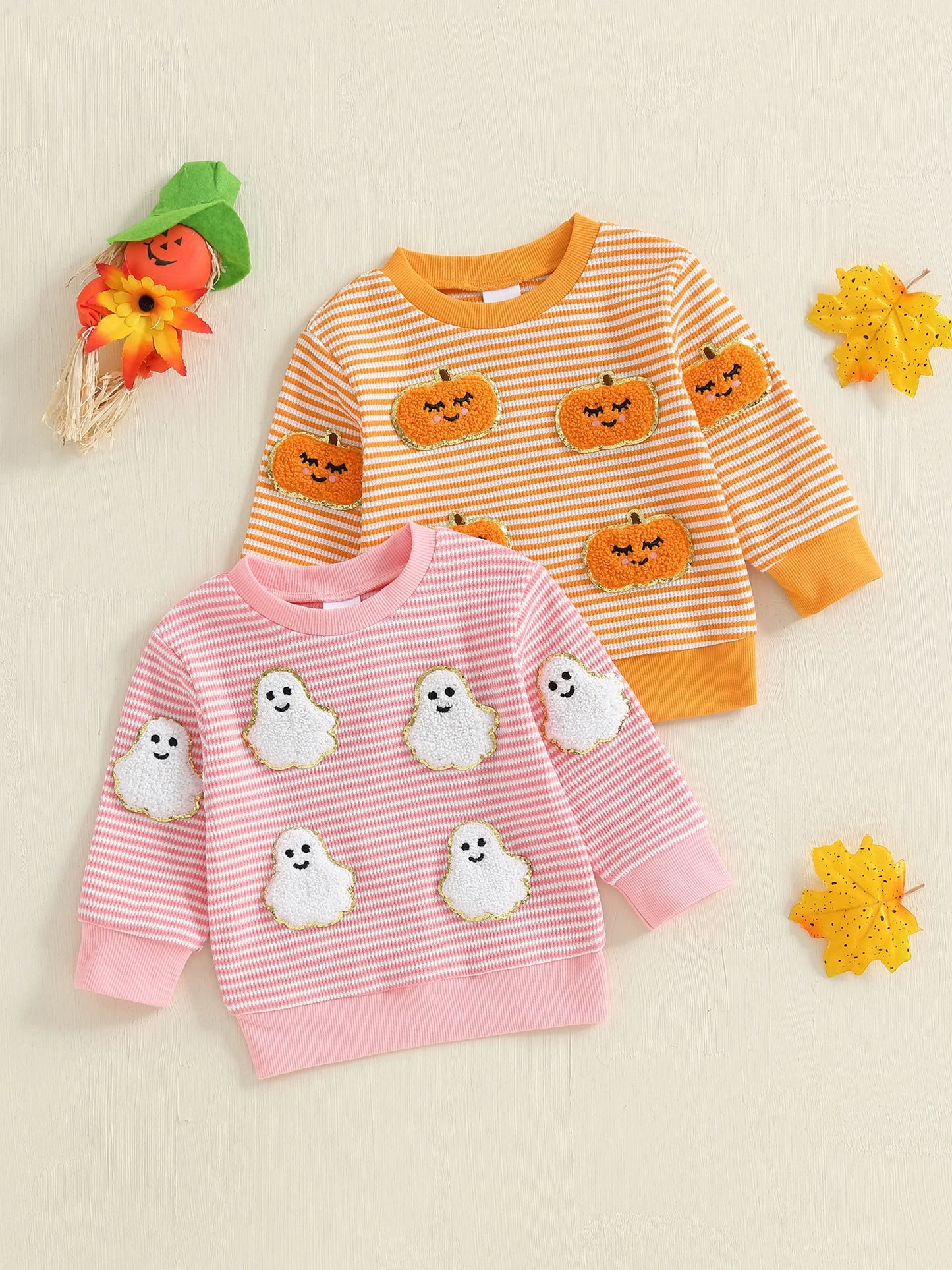 ghost + pumpkin striped kids outfits