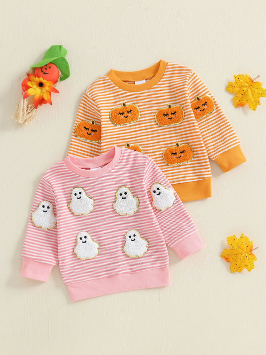 ghost + pumpkin striped kids outfits