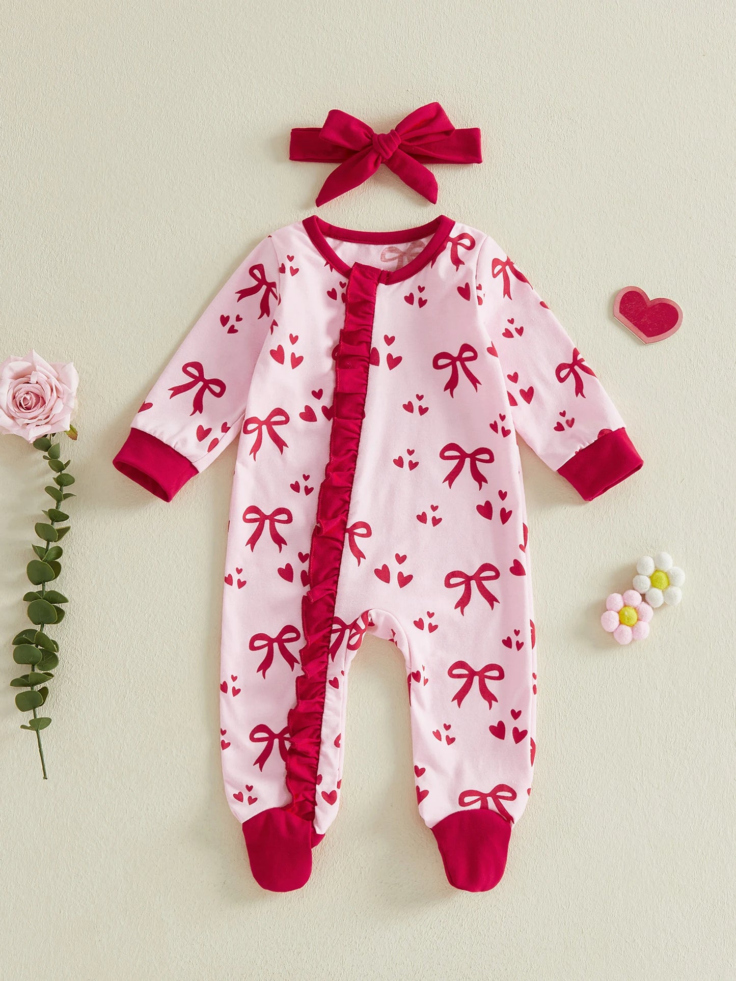 hearts + bows ruffle onesie